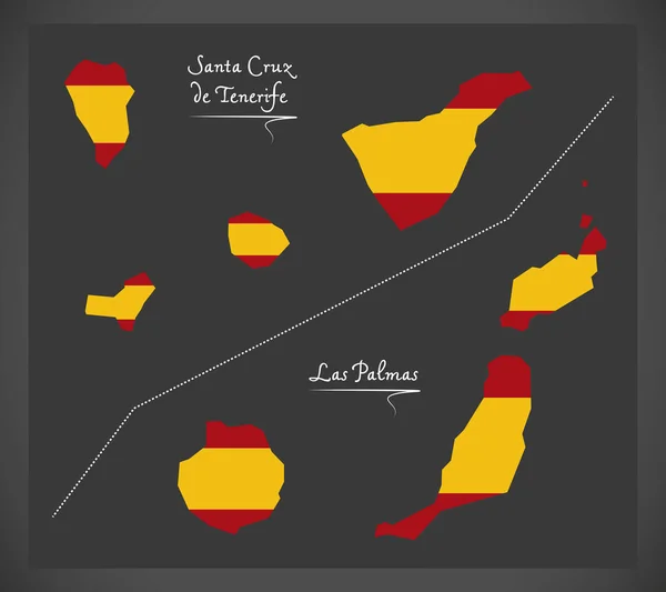 Tenerife ve Las Palmas ada harita ile İspanyol ulusal bayrak Il — Stok Vektör