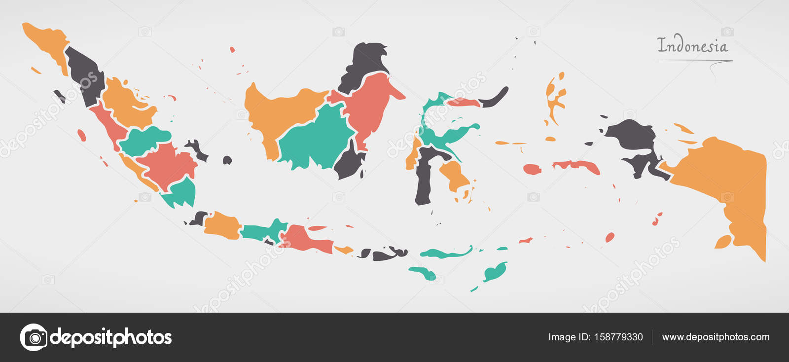 Indonesia Map with states and modern round shapes — Stock Vector