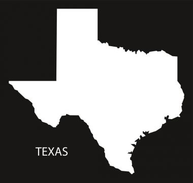 Texas ABD harita siyah siluet ters