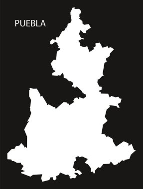 Puebla Mexico Map black inverted silhouette clipart