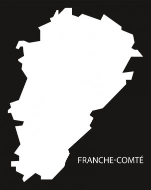 Franche-Comte Fransa harita siyah ters siluet çizimi