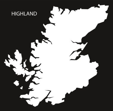 Yayla İskoçya harita siyah ters siluet çizimi