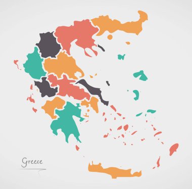 Yunanistan Haritası ülkeler ve modern yuvarlak şekiller