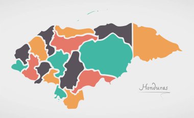Honduras Haritası ülkeler ve modern yuvarlak şekiller