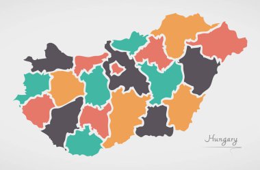 Macaristan haritası ülkeler ve modern yuvarlak şekiller