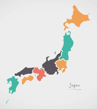 Devletler ve modern yuvarlak şekiller Japonya Haritası