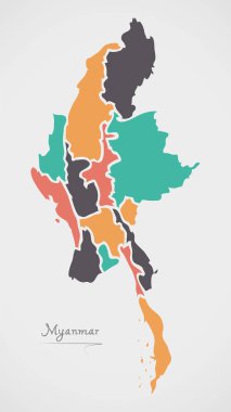 Myanmar Haritası ülkeler ve modern yuvarlak şekiller