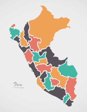 Peru Haritası ülkeler ve modern yuvarlak şekiller