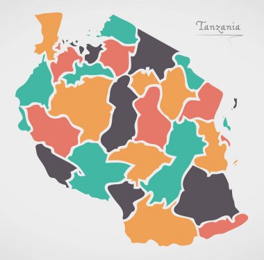 Tanzanya Haritası ülkeler ve modern yuvarlak şekiller