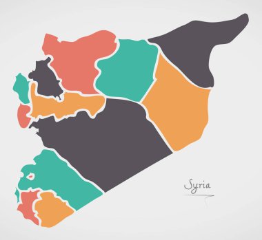 Suriye Haritası ülkeler ve modern yuvarlak şekiller