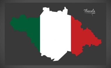 Tlaxcala map with Mexican national flag illustration clipart