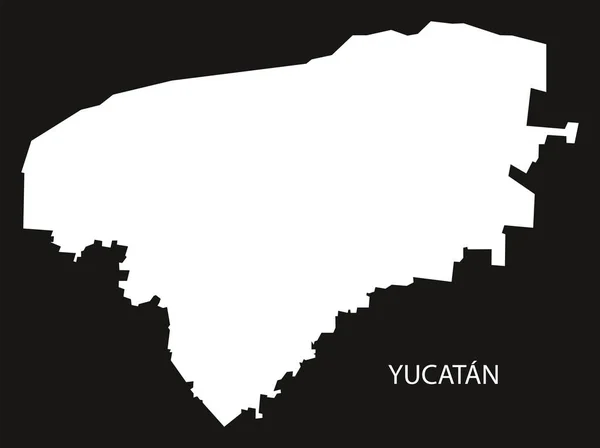 Yucatan Mexiko mapa černý obrácený silueta — Stockový vektor