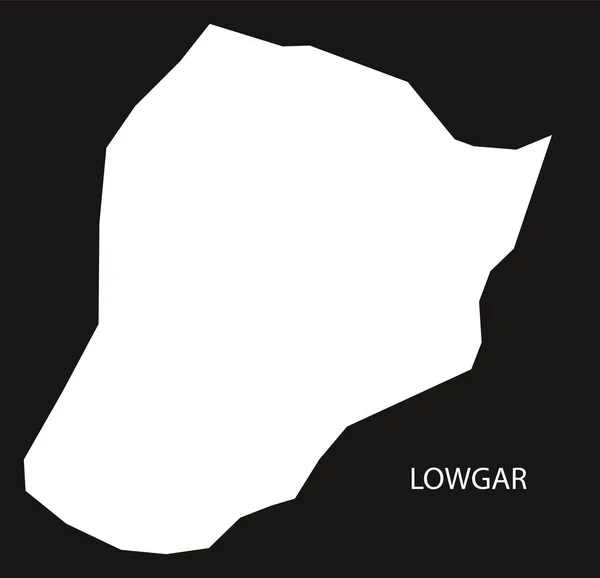 Lowgar Afganistán mapa negro silueta invertida ilustración — Vector de stock