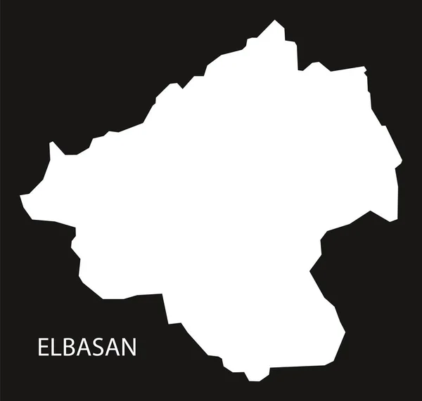 Elbasan Albania mapa negro silueta invertida ilustración — Vector de stock