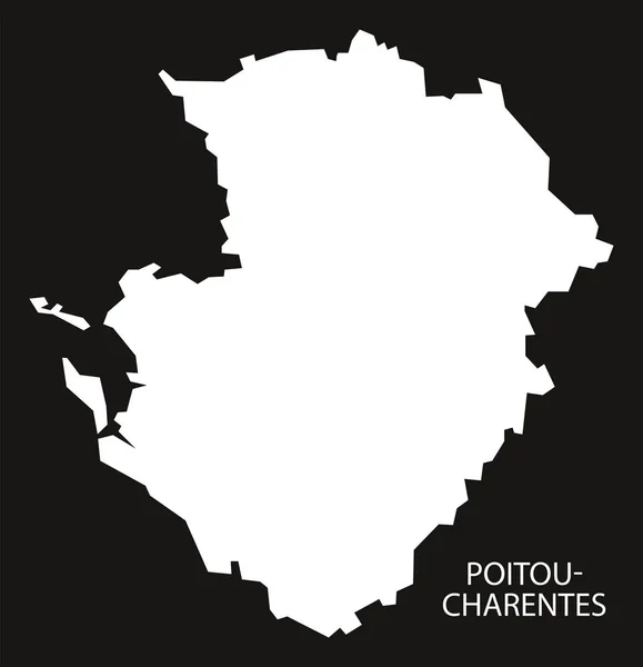 Poitou-Charentes Francia mapa negro silueta invertida illustrati — Vector de stock