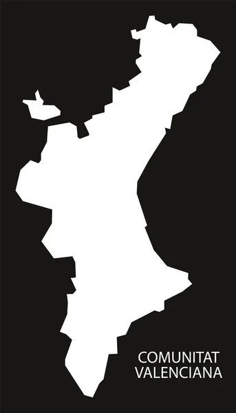 Comunitat Valenciana Spain map black inverted silhouette illustr — Stock Vector