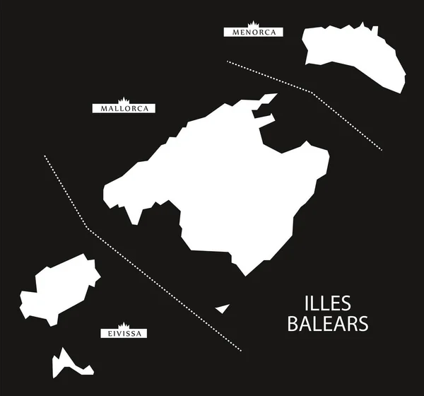 Illes balears spanien karte schwarz invertiert silhouette illustration — Stockvektor