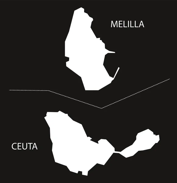Melilla ve Ceuta İspanya harita ters siluet siyah illustrati