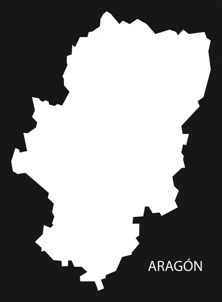 Aragón España mapa negro silueta invertida ilustración — Vector de stock