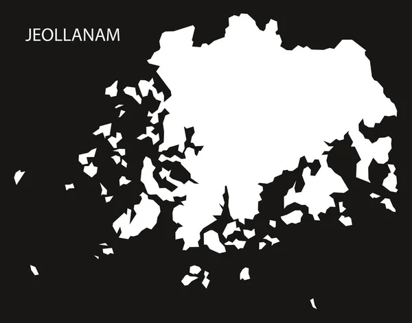Jeollanam Corea del Sur mapa negro silueta invertida ilustración — Vector de stock