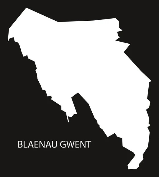 Blaenau Gwent Galles mappa nero rovesciato silhouette illustrazione — Vettoriale Stock