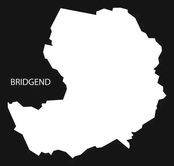 Bridgend Galles mappa nero rovesciato silhouette illustrazione — Vettoriale Stock
