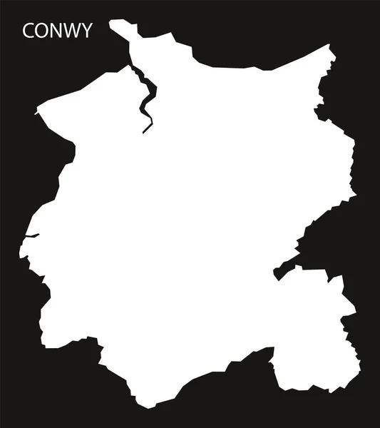 Conwy Wales mapa negro silueta invertida ilustración — Vector de stock