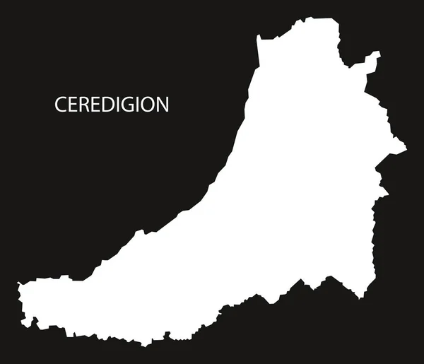 Ceredigion Gales mapa negro silueta invertida ilustración — Vector de stock