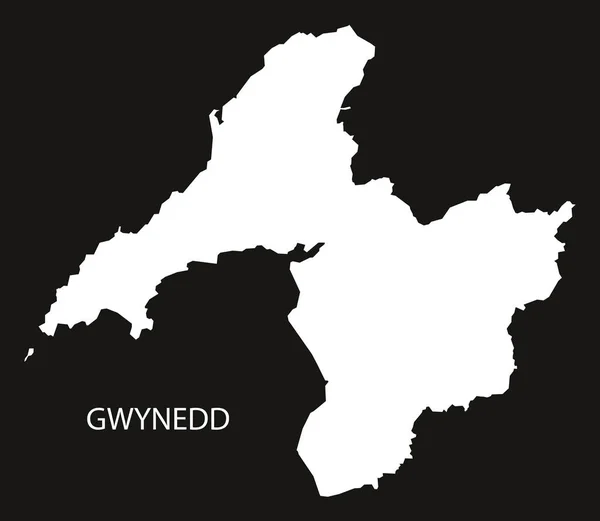 Gwynedd Gales mapa negro silueta invertida ilustración — Vector de stock