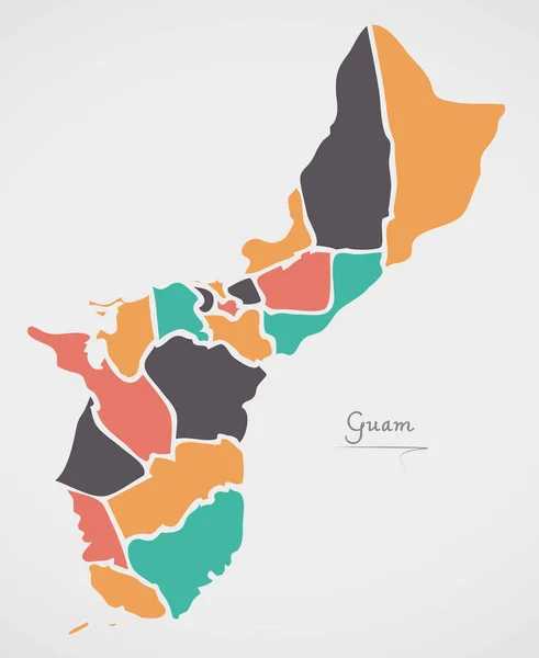 Guam Haritası ülkeler ve modern yuvarlak şekiller — Stok Vektör