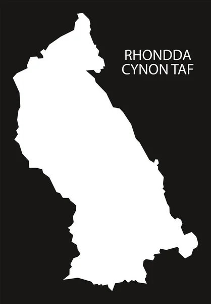 Rhondda Cynon Taf Galles mappa nero rovesciato silhouette illustrati — Vettoriale Stock