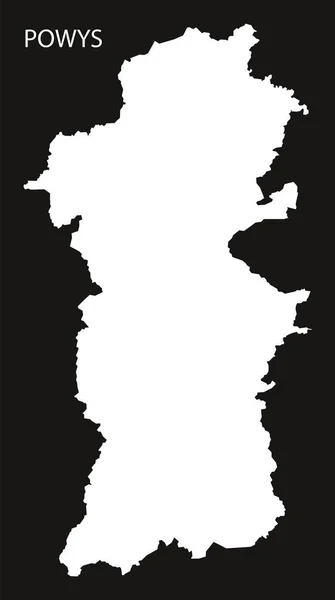 Powys Gales mapa negro silueta invertida ilustración — Vector de stock