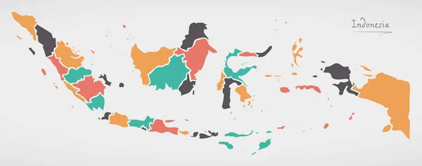 Indonesia Mappa con stati e forme rotonde moderne — Vettoriale Stock