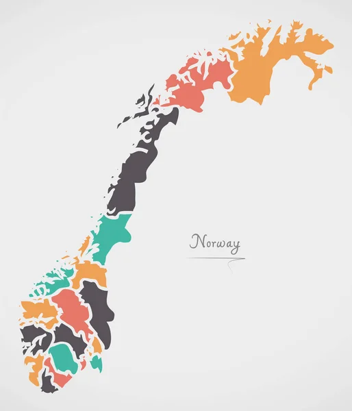 Norvegia Mappa con stati e forme rotonde moderne — Vettoriale Stock