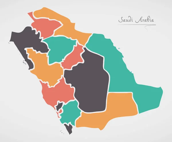 Kaart van Saoedi-Arabië met Staten en moderne ronde vormen — Stockvector