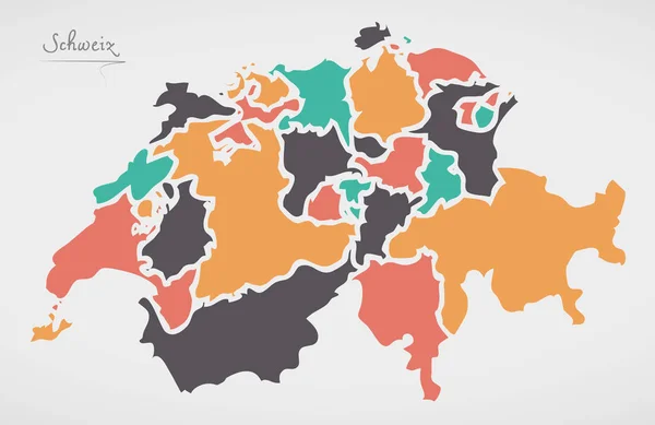Svizzera Mappa con stati e forme rotonde moderne — Vettoriale Stock