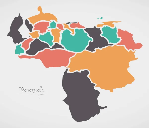 Βενεζουέλα χάρτη με κράτη και σύγχρονα στρογγυλά σχήματα — Διανυσματικό Αρχείο
