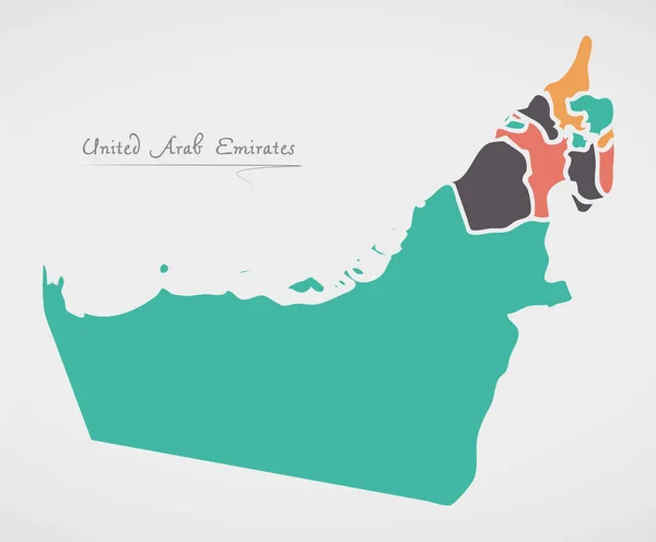 Birleşik Arap Emirlikleri harita devletler ve modern yuvarlak şekiller — Stok Vektör