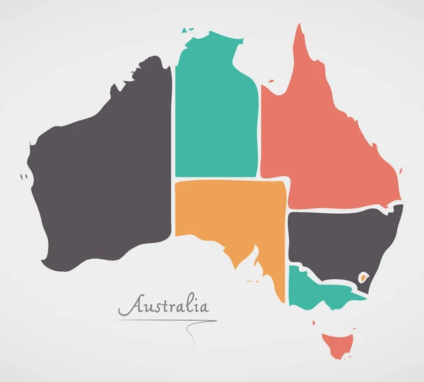 Australia Mapa con formas redondas modernas — Vector de stock