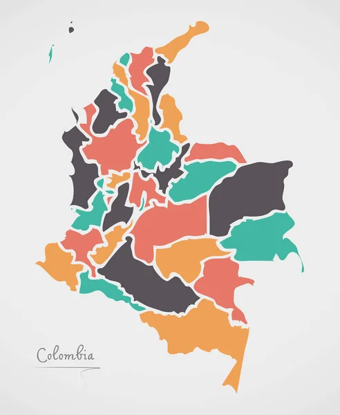 Mapa Kolumbie s státy a moderní kulaté tvary — Stockový vektor