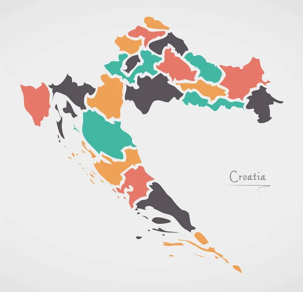 Croazia Mappa con stati e forme rotonde moderne — Vettoriale Stock