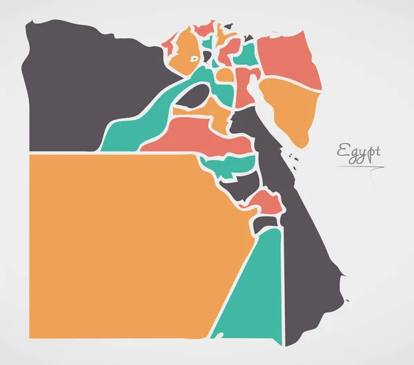 Mısır harita devletler ve modern yuvarlak şekiller — Stok Vektör