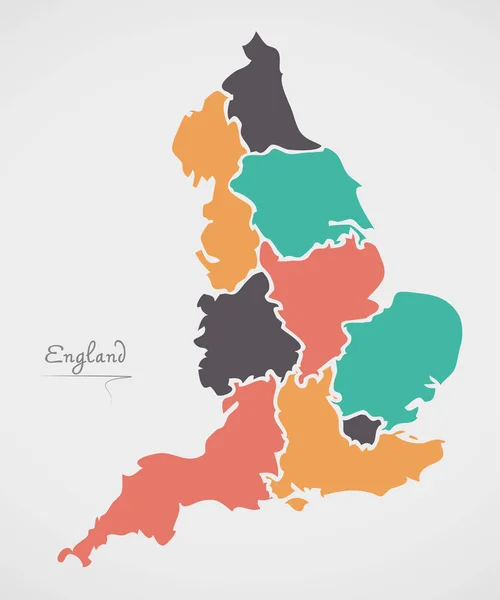 Inglaterra Mapa com formas redondas modernas —  Vetores de Stock