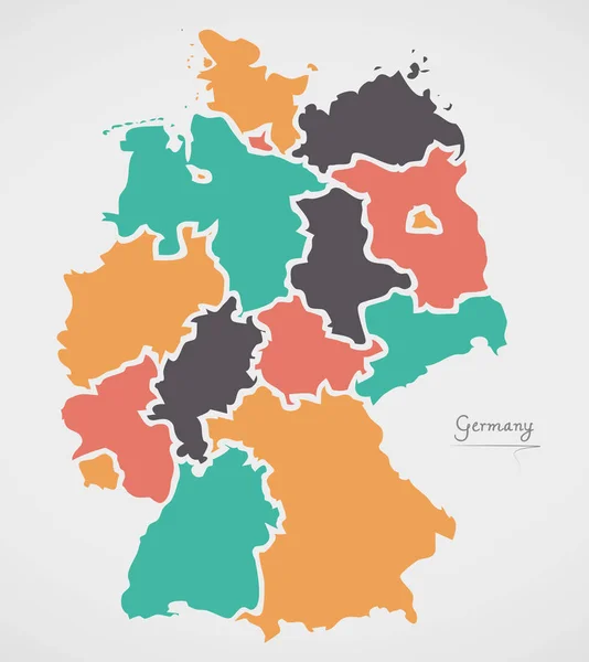 Mapa Německo s státy a moderní kulaté tvary — Stockový vektor