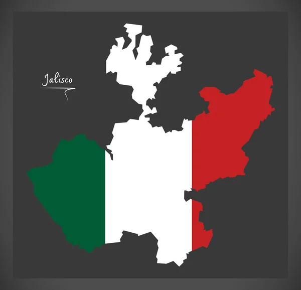 Karte von Jalisco mit Abbildung der mexikanischen Nationalflagge — Stockvektor