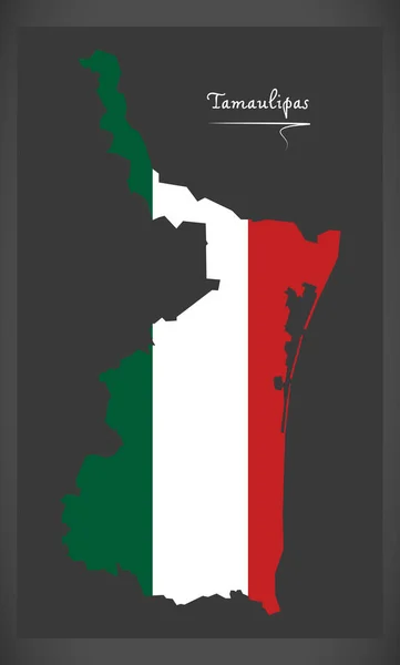 Mapa de Tamaulipas con ilustración de bandera nacional mexicana — Archivo Imágenes Vectoriales