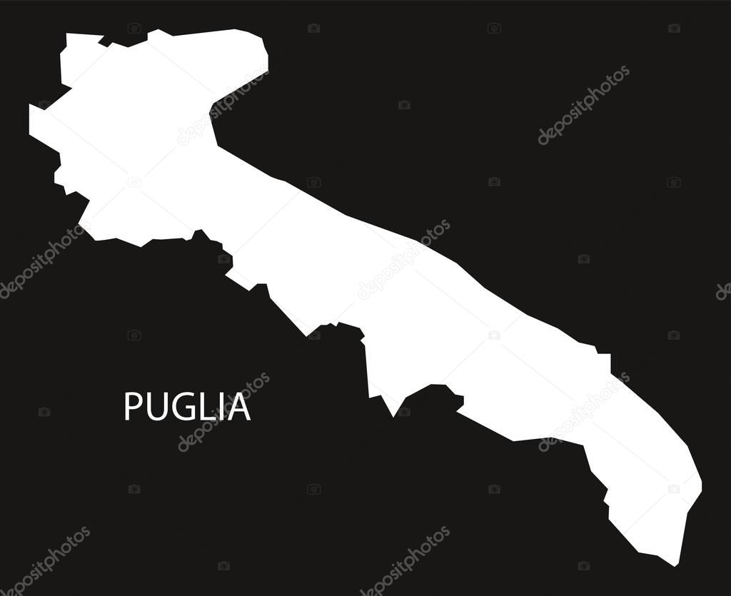 Puglia Italy Map black inverted silhouette