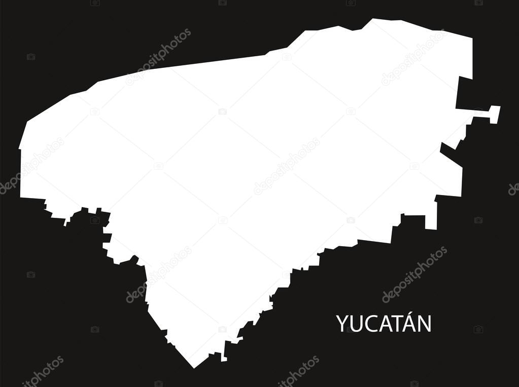 Yucatan Mexico Map black inverted silhouette