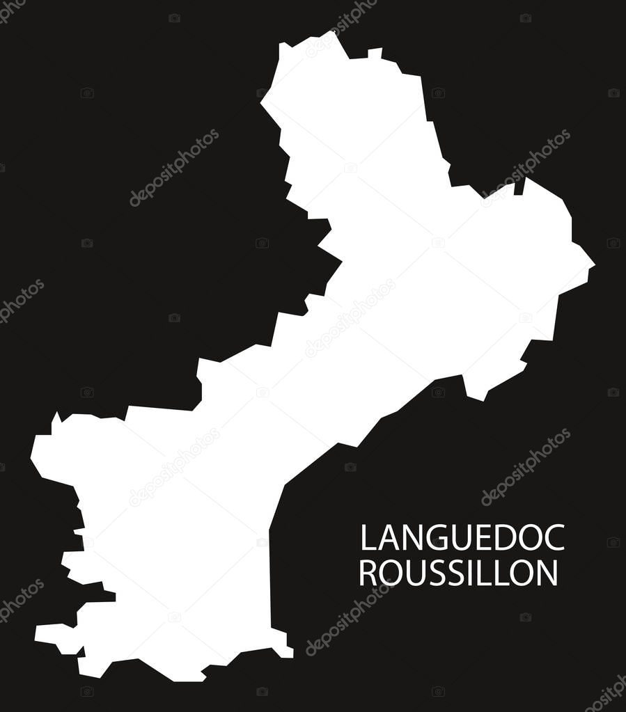 Languedoc-Roussillon France map black inverted silhouette illust