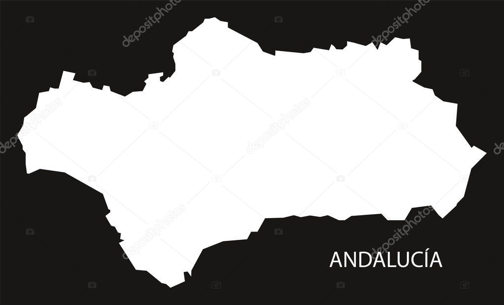 Andalucia Spain map black inverted silhouette illustration